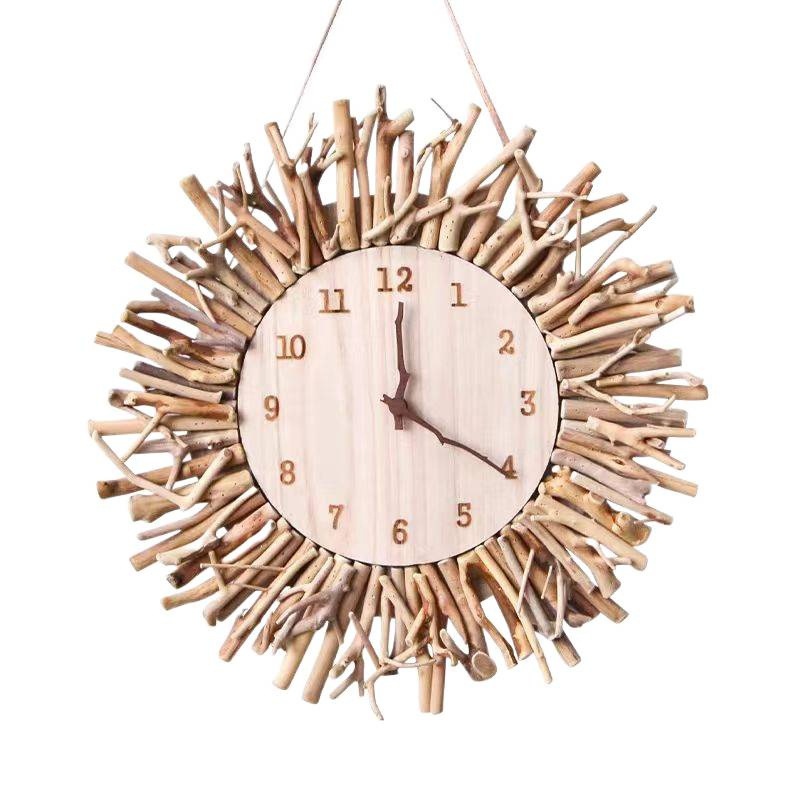 Fali óra, skandináv stílus, kerek fa számlappal, elemes működés, egyoldalas kvarc mechanizmus sima másodpercmutatóval
