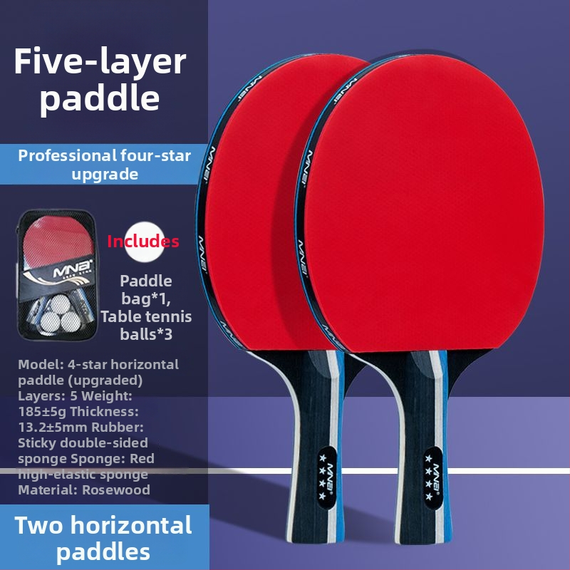 Kahesuunaline lauatennise pallrõivas algajatele ja lastele, kõrge elastsus; Basswood plaat; kumm Long-glue; löögitüüp Direct shot; sobib badmintonile ja tennisele