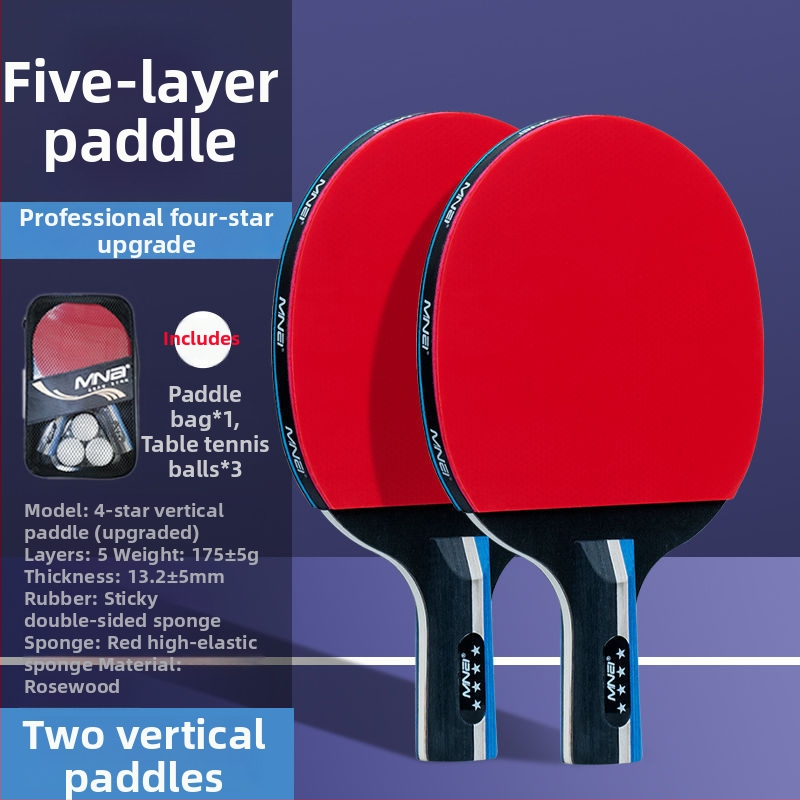 Kahesuunaline lauatennise pallrõivas algajatele ja lastele, kõrge elastsus; Basswood plaat; kumm Long-glue; löögitüüp Direct shot; sobib badmintonile ja tennisele