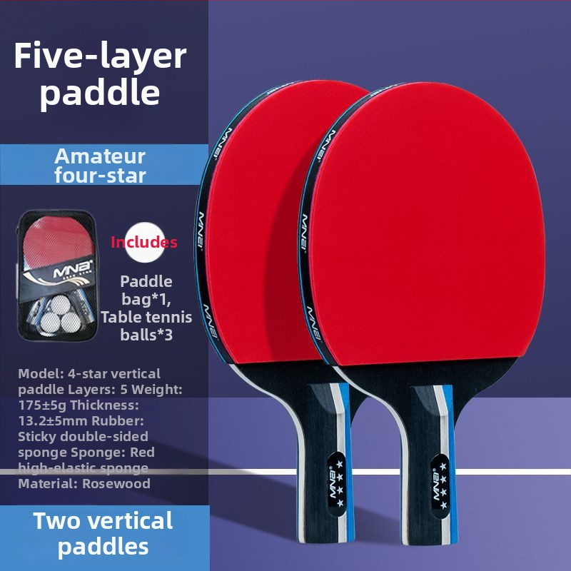 Kahesuunaline lauatennise pallrõivas algajatele ja lastele, kõrge elastsus; Basswood plaat; kumm Long-glue; löögitüüp Direct shot; sobib badmintonile ja tennisele