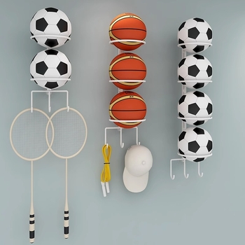 Raft de păstrare a mingilor pentru acasă, montaj pe perete fără găuri, organizator multi-sport pentru baschet, fotbal, volei și badminton — Cod produs Ltao732086521211