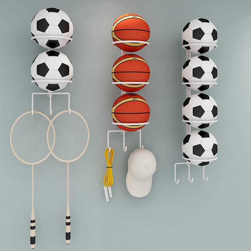 Raft de păstrare a mingilor pentru acasă, montaj pe perete fără găuri, organizator multi-sport pentru baschet, fotbal, volei și badminton — Cod produs Ltao732086521211