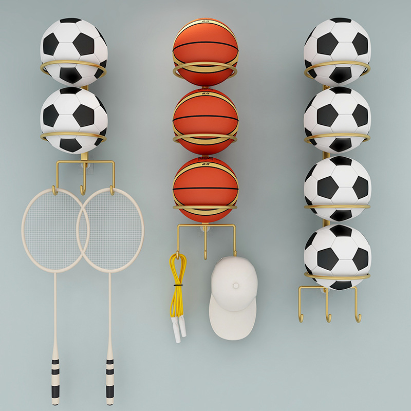 Raft de păstrare a mingilor pentru acasă, montaj pe perete fără găuri, organizator multi-sport pentru baschet, fotbal, volei și badminton — Cod produs Ltao732086521211