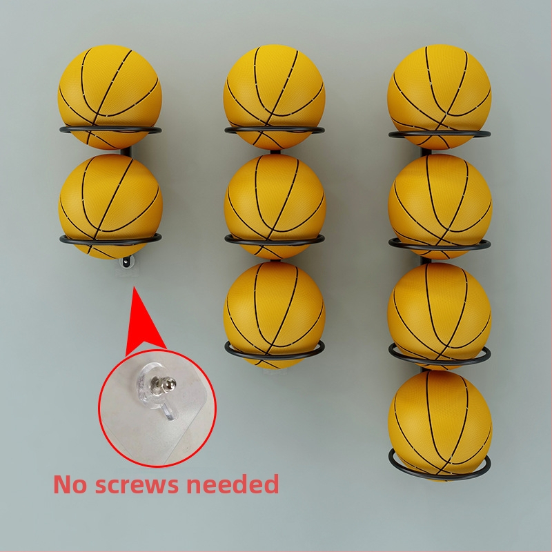 Raft de păstrare a mingilor pentru acasă, montaj pe perete fără găuri, organizator multi-sport pentru baschet, fotbal, volei și badminton — Cod produs Ltao732086521211