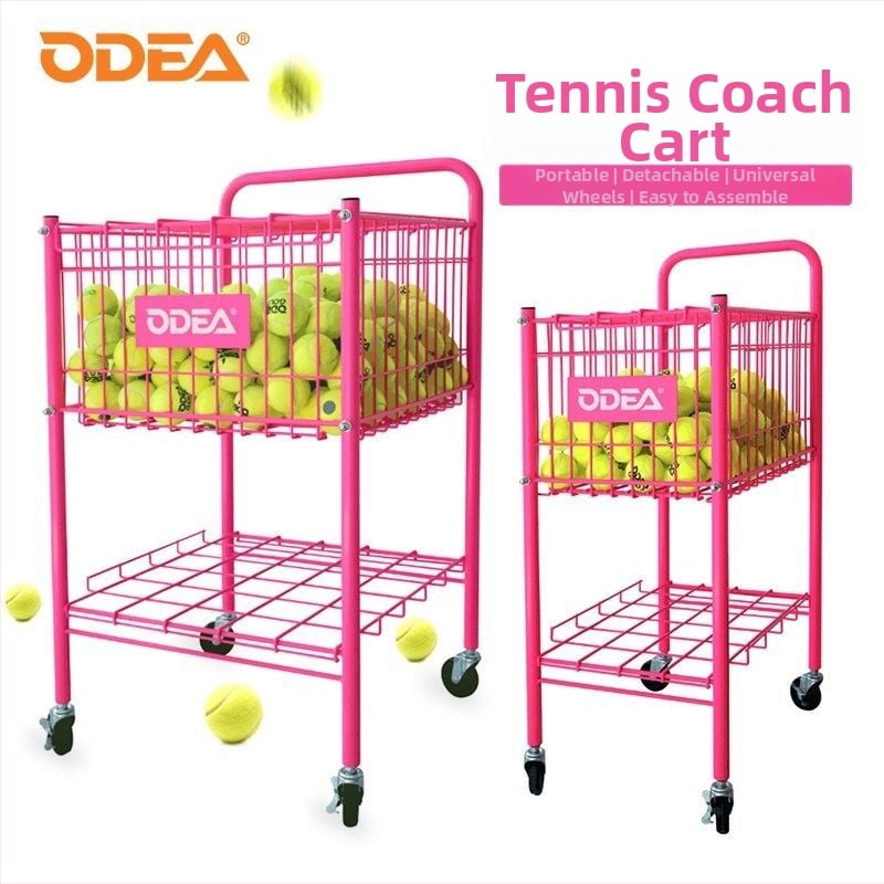 Odea Tenisa bumbu ratiņi – Pārvietojams metāla statīvs, Gumijas materiāls, Riteņi, Bumbu savācējs