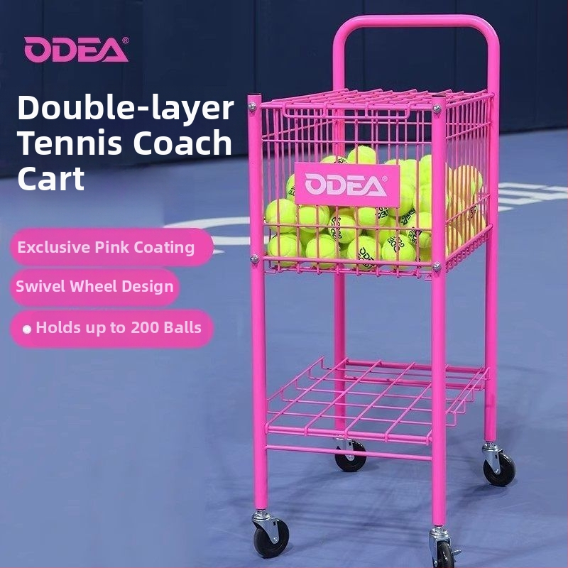 Odea Tenisa bumbu ratiņi – Pārvietojams metāla statīvs, Gumijas materiāls, Riteņi, Bumbu savācējs