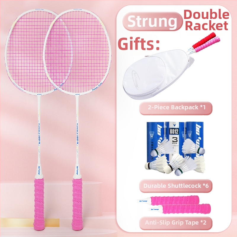 Badmintona rakete ar oglekļa šķiedras rāmi, neilona kordes, 4U/5U ultralight uzbrukuma modelis, svars 80-84 g, logotips drukāts