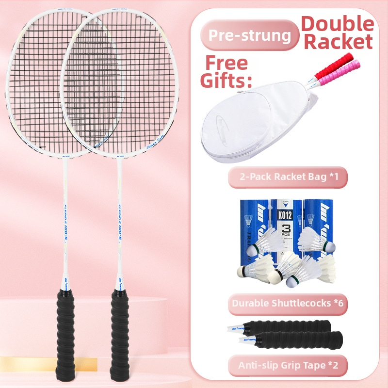 Badmintona rakete ar oglekļa šķiedras rāmi, neilona kordes, 4U/5U ultralight uzbrukuma modelis, svars 80-84 g, logotips drukāts