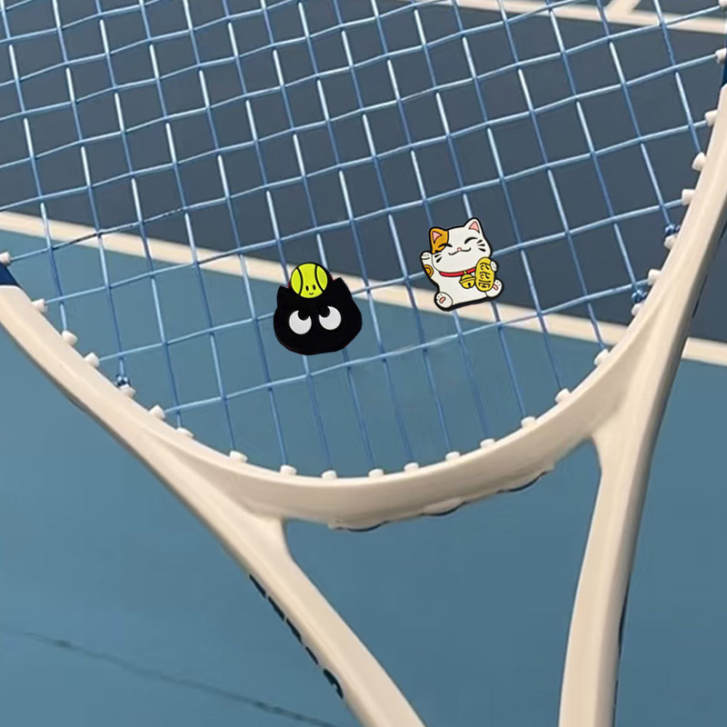 Silicone teniso raketės šoko slopintuvas, dvipusis įrengimas, katės motyvas, stabilizatoriaus sagtis