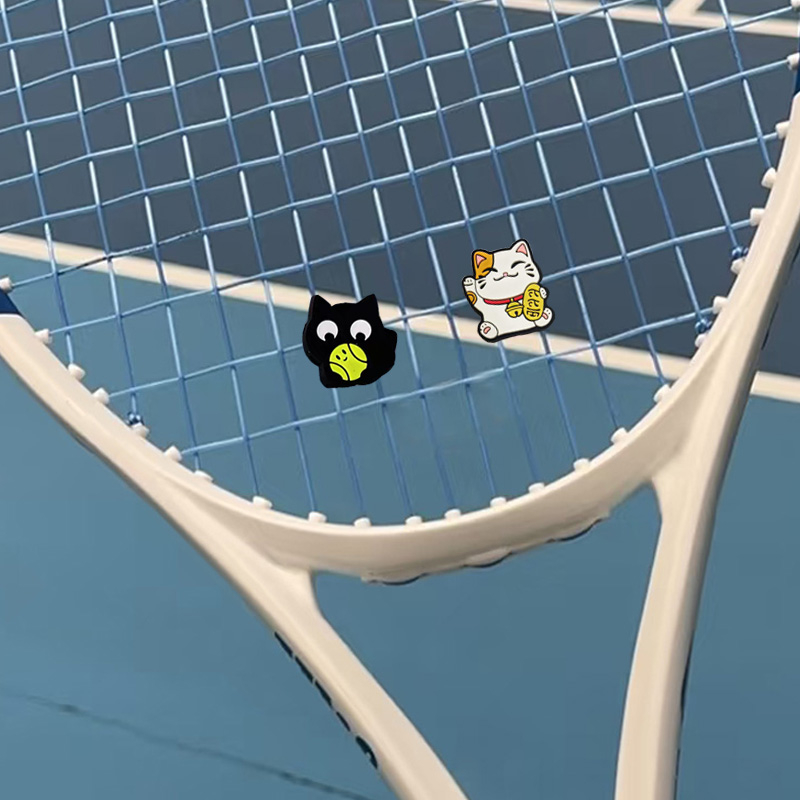 Silicone teniso raketės šoko slopintuvas, dvipusis įrengimas, katės motyvas, stabilizatoriaus sagtis