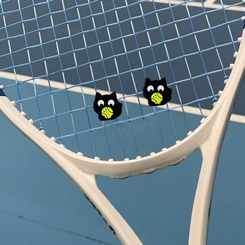 Silicone teniso raketės šoko slopintuvas, dvipusis įrengimas, katės motyvas, stabilizatoriaus sagtis