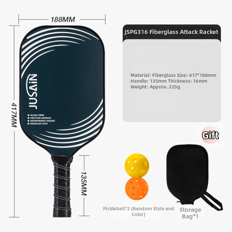Reket pickleball od staklenih vlakana, jezgro s ćelijastom PP strukturom, trening set s jednom reketa