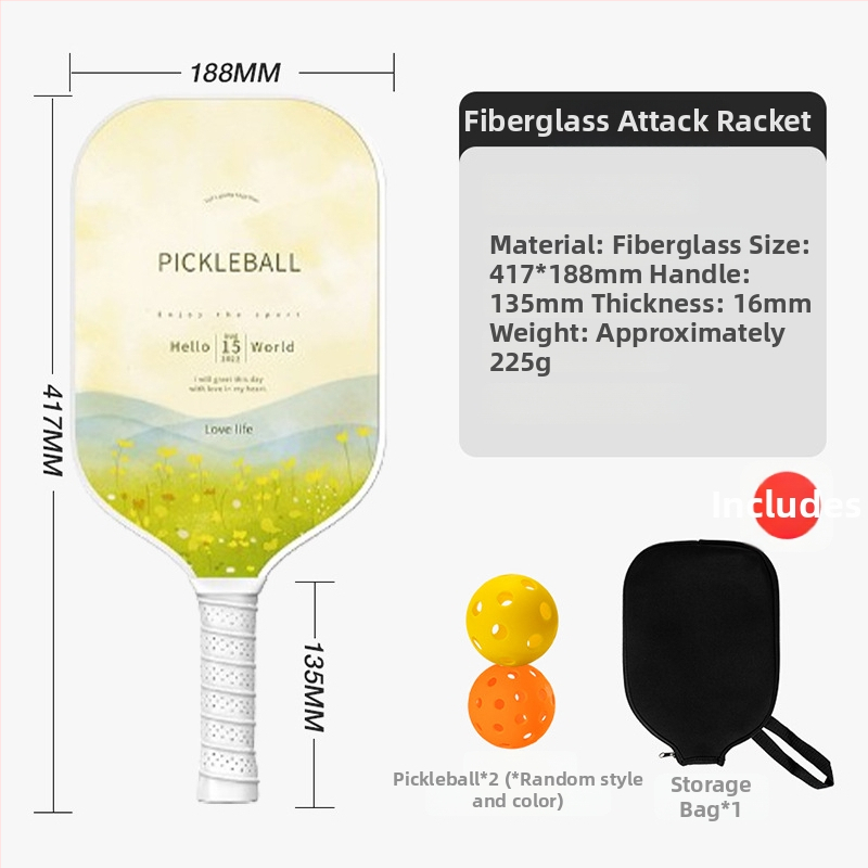 Reket pickleball od staklenih vlakana, jezgro s ćelijastom PP strukturom, trening set s jednom reketa