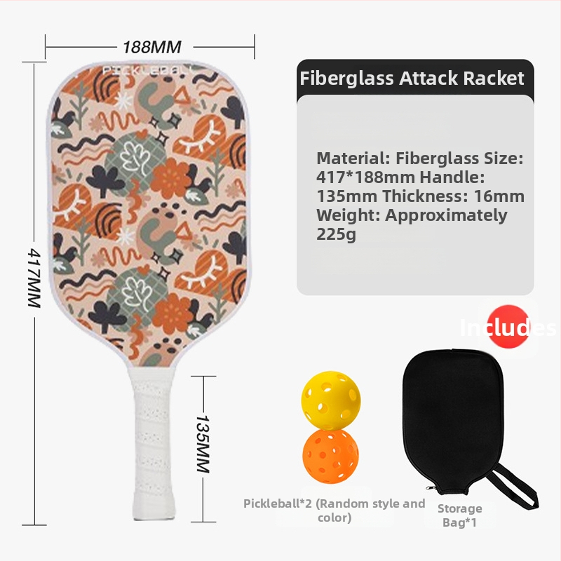 Reket pickleball od staklenih vlakana, jezgro s ćelijastom PP strukturom, trening set s jednom reketa