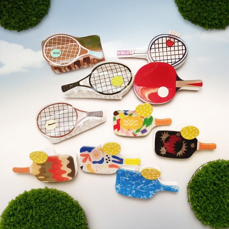 Akril hajcsat teniszütő-stílusban, kézzel készített, nőknek