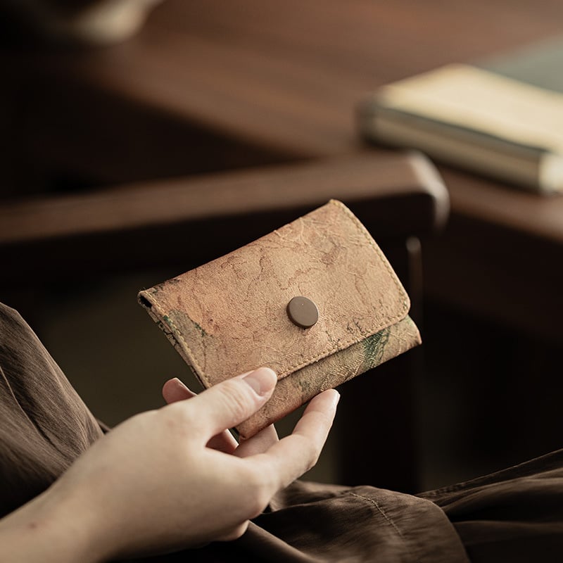 Ženski držač kartica u poliesteru, retro stil s pejzažnim uzorkom i više pretinaca za kartice