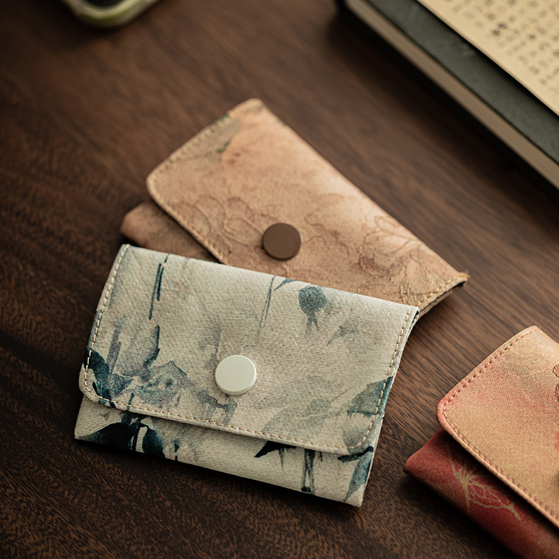 Ženski držač kartica u poliesteru, retro stil s pejzažnim uzorkom i više pretinaca za kartice