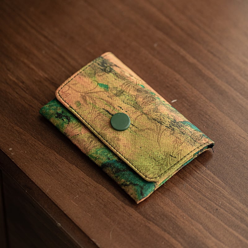 Ženski držač kartica u poliesteru, retro stil s pejzažnim uzorkom i više pretinaca za kartice