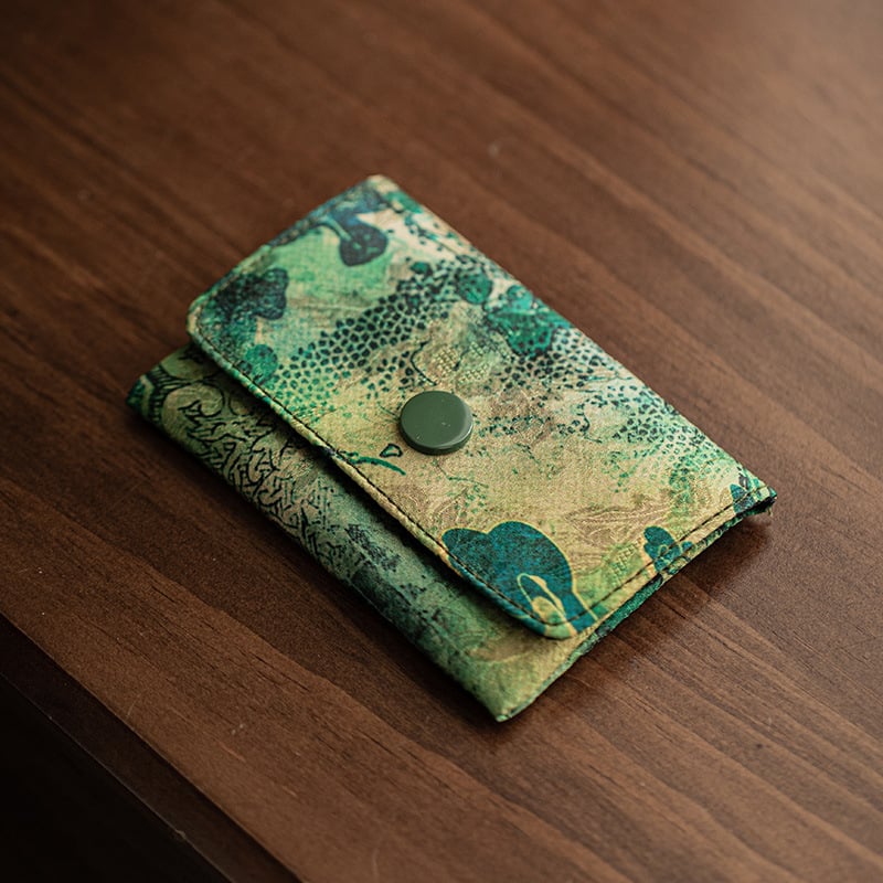 Ženski držač kartica u poliesteru, retro stil s pejzažnim uzorkom i više pretinaca za kartice