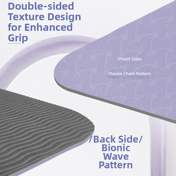 Joga paklājs no TPE, 6 mm biezums, neslīdošs, kluss un šokam absorbējošs, pielāgojams, ar asanas vadlīniju līnijām.