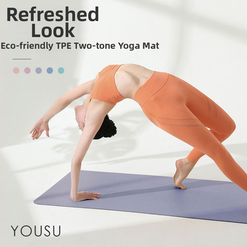 Joga paklājs no TPE, 6 mm biezums, neslīdošs, kluss un šokam absorbējošs, pielāgojams, ar asanas vadlīniju līnijām.