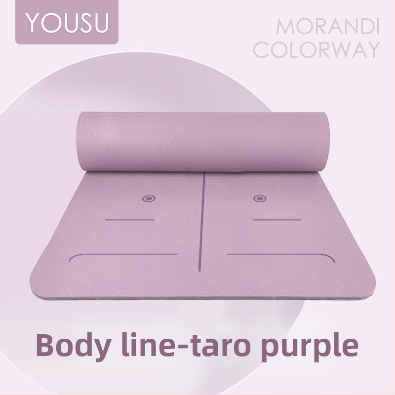 Joga paklājs no TPE, 6 mm biezums, neslīdošs, kluss un šokam absorbējošs, pielāgojams, ar asanas vadlīniju līnijām.