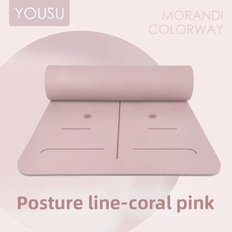 Joga paklājs no TPE, 6 mm biezums, neslīdošs, kluss un šokam absorbējošs, pielāgojams, ar asanas vadlīniju līnijām.