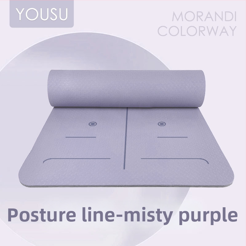 Joga paklājs no TPE, 6 mm biezums, neslīdošs, kluss un šokam absorbējošs, pielāgojams, ar asanas vadlīniju līnijām.