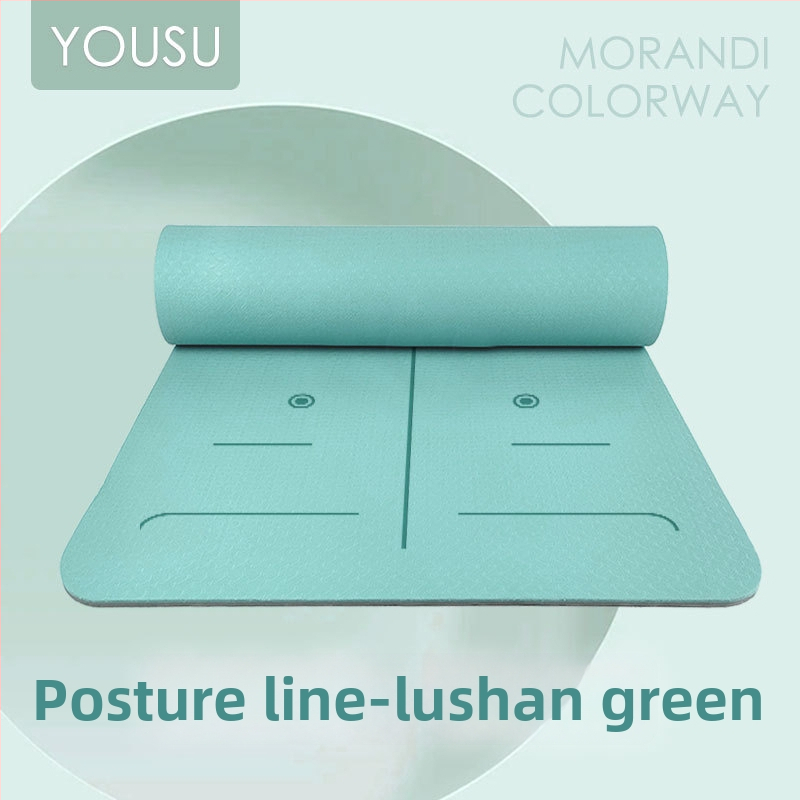 Joga paklājs no TPE, 6 mm biezums, neslīdošs, kluss un šokam absorbējošs, pielāgojams, ar asanas vadlīniju līnijām.