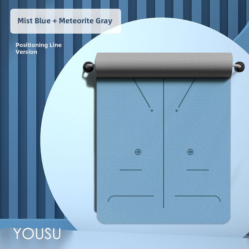 Joga paklājs no TPE, 6 mm biezums, neslīdošs, kluss un šokam absorbējošs, pielāgojams, ar asanas vadlīniju līnijām.