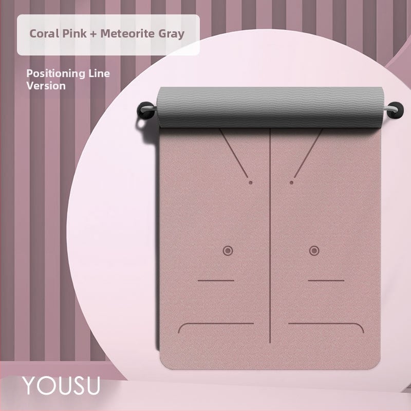 Joga paklājs no TPE, 6 mm biezums, neslīdošs, kluss un šokam absorbējošs, pielāgojams, ar asanas vadlīniju līnijām.