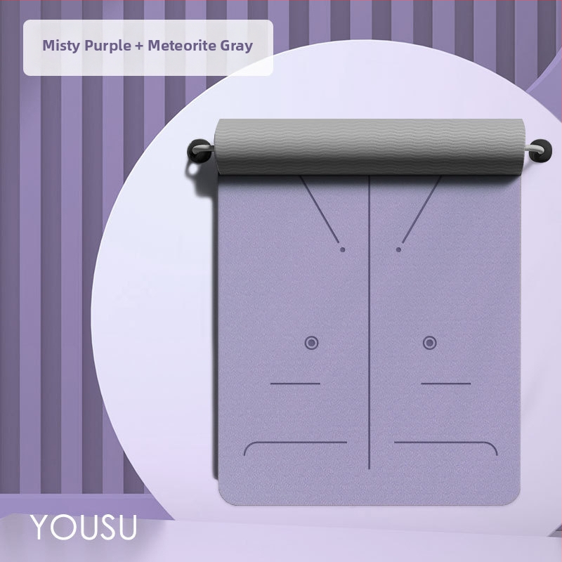 Joga paklājs no TPE, 6 mm biezums, neslīdošs, kluss un šokam absorbējošs, pielāgojams, ar asanas vadlīniju līnijām.