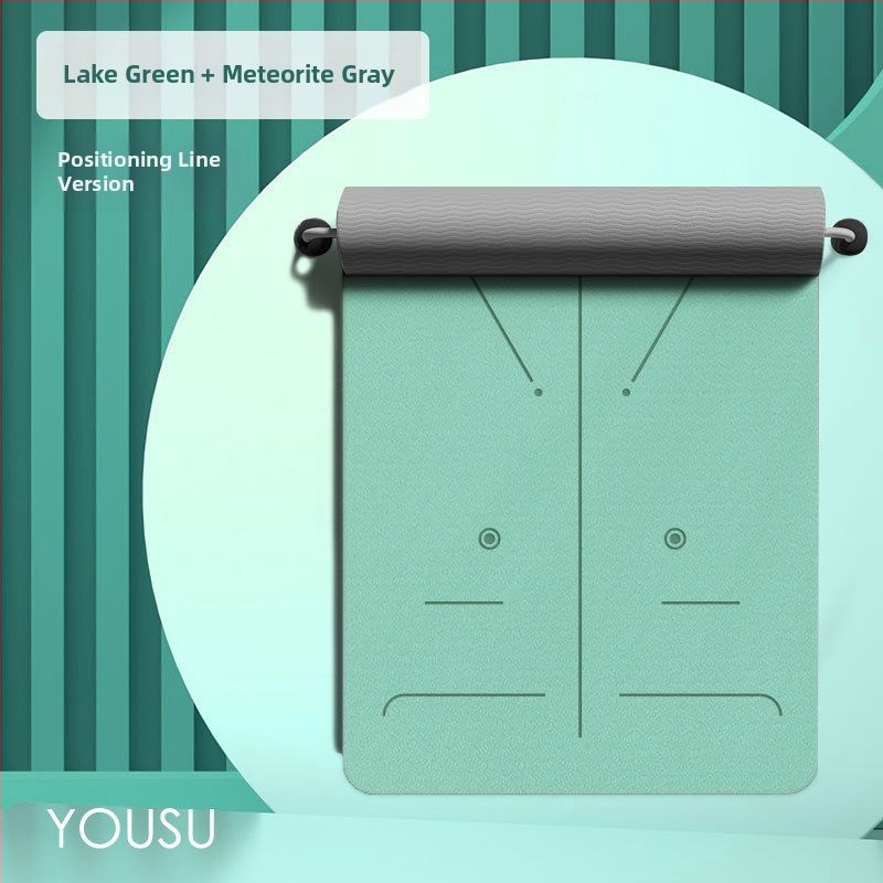 Joga paklājs no TPE, 6 mm biezums, neslīdošs, kluss un šokam absorbējošs, pielāgojams, ar asanas vadlīniju līnijām.