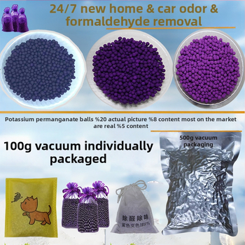 Bambusu aktīvās ogles maisiņš ar kālija permanganāta bumbiņām formaldehīda likvidēšanai, telpu gaisa attīrīšanai, piemērots gan telpām, gan jaunām automašīnām — 30 iepakojumi kastē