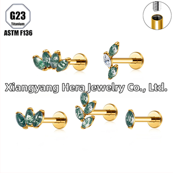 Titanová zliatina, Moss achát kameň, tvar konského oka, nosný prsteň a set piercingových šperkov implant-grade