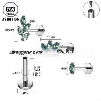 Titanová zliatina, Moss achát kameň, tvar konského oka, nosný prsteň a set piercingových šperkov implant-grade