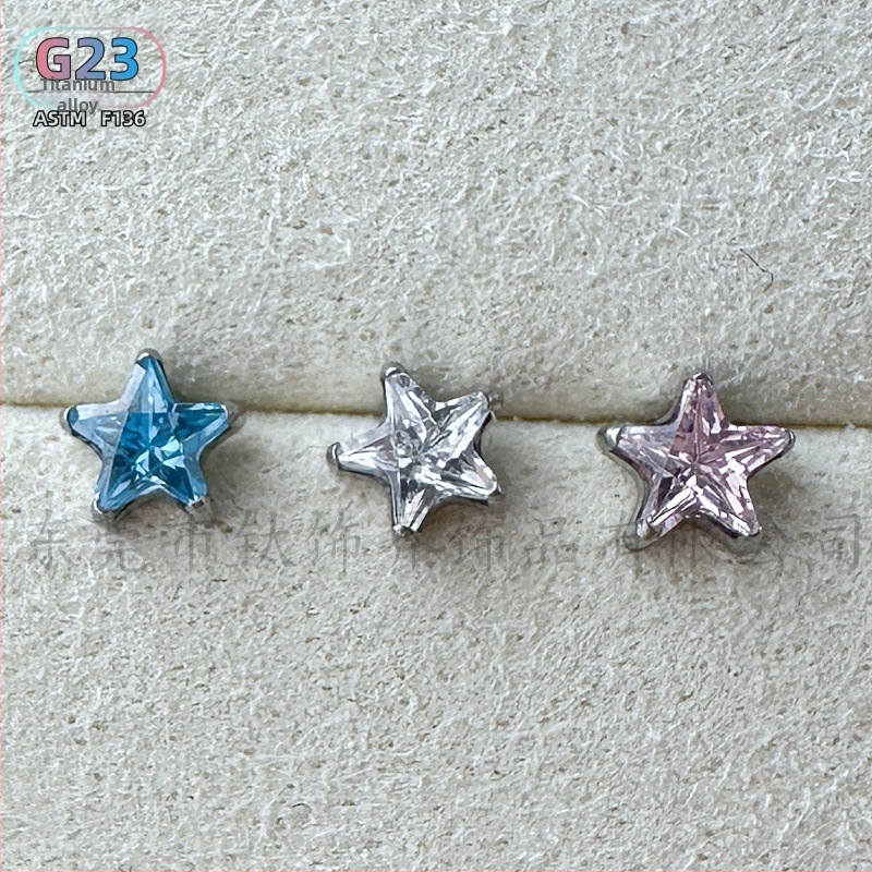 Piercing z titánovej zliatiny hviezdičkový tvar s cirkónom, vonkajší závit, G23, unisex, prispôsobiteľné, séria Princezná