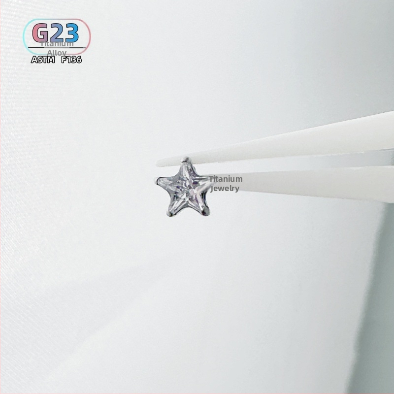 Piercing z titánovej zliatiny hviezdičkový tvar s cirkónom, vonkajší závit, G23, unisex, prispôsobiteľné, séria Princezná
