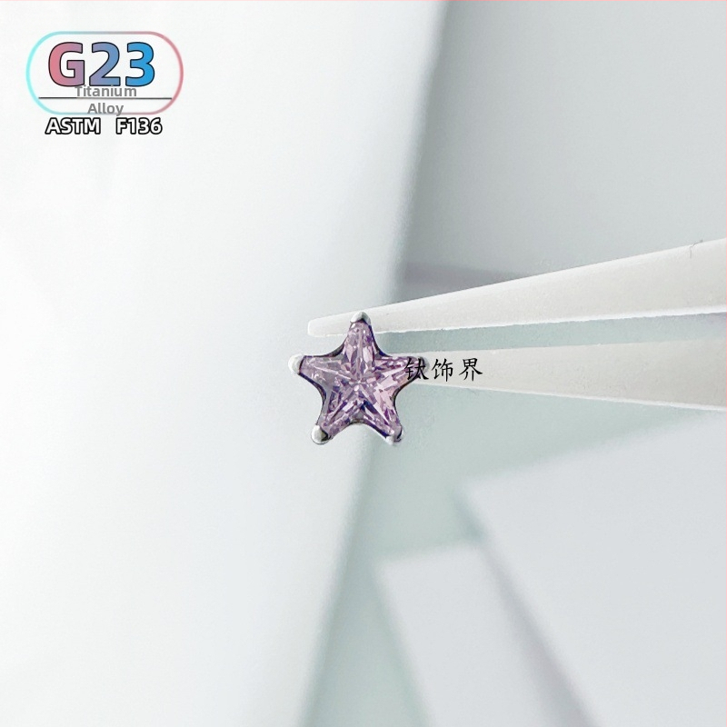 Piercing z titánovej zliatiny hviezdičkový tvar s cirkónom, vonkajší závit, G23, unisex, prispôsobiteľné, séria Princezná