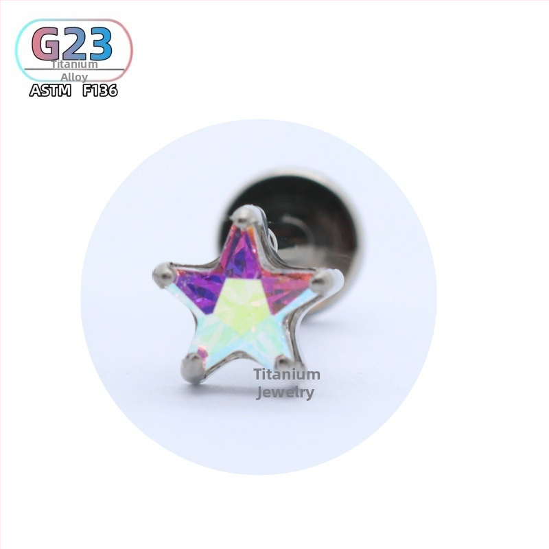 Piercing z titánovej zliatiny hviezdičkový tvar s cirkónom, vonkajší závit, G23, unisex, prispôsobiteľné, séria Princezná