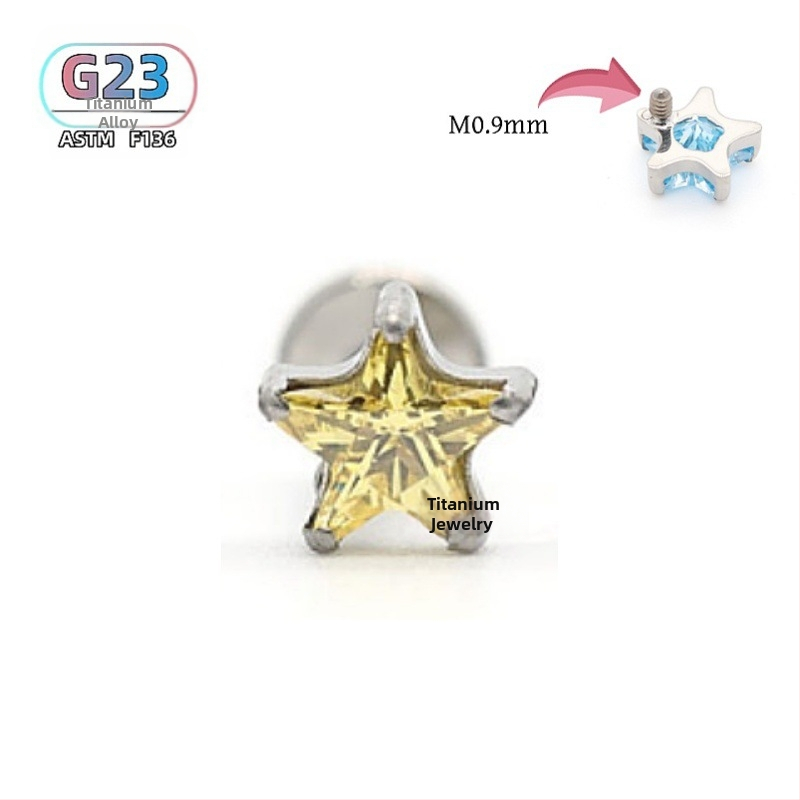 Piercing z titánovej zliatiny hviezdičkový tvar s cirkónom, vonkajší závit, G23, unisex, prispôsobiteľné, séria Princezná