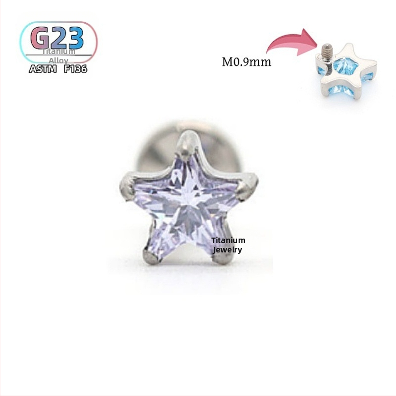 Piercing z titánovej zliatiny hviezdičkový tvar s cirkónom, vonkajší závit, G23, unisex, prispôsobiteľné, séria Princezná