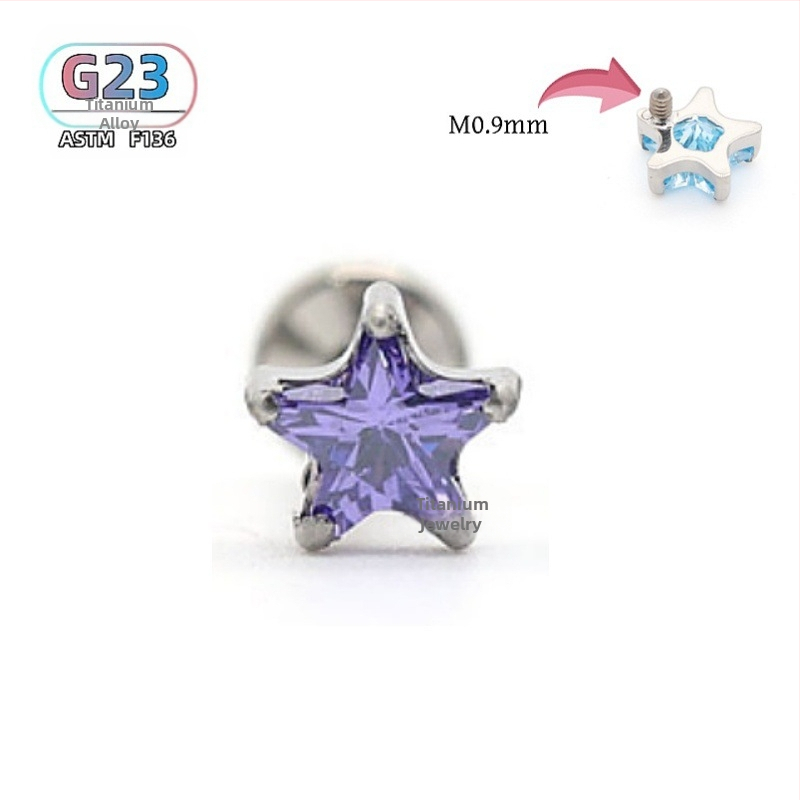 Piercing z titánovej zliatiny hviezdičkový tvar s cirkónom, vonkajší závit, G23, unisex, prispôsobiteľné, séria Princezná