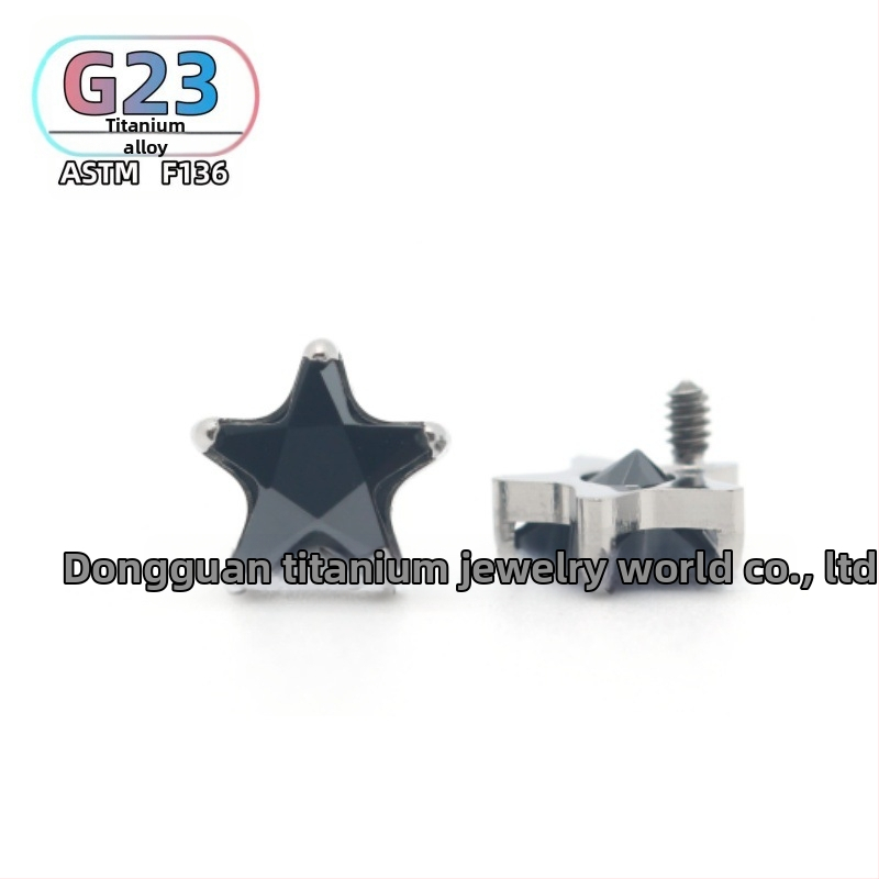 Piercing z titánovej zliatiny hviezdičkový tvar s cirkónom, vonkajší závit, G23, unisex, prispôsobiteľné, séria Princezná
