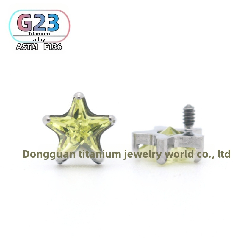 Piercing z titánovej zliatiny hviezdičkový tvar s cirkónom, vonkajší závit, G23, unisex, prispôsobiteľné, séria Princezná