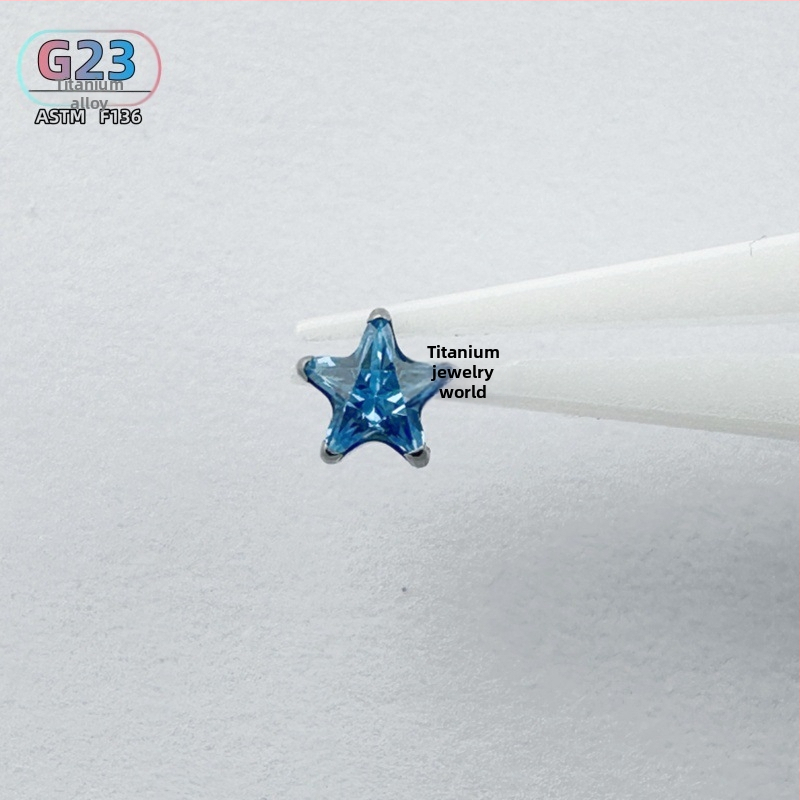 Piercing z titánovej zliatiny hviezdičkový tvar s cirkónom, vonkajší závit, G23, unisex, prispôsobiteľné, séria Princezná