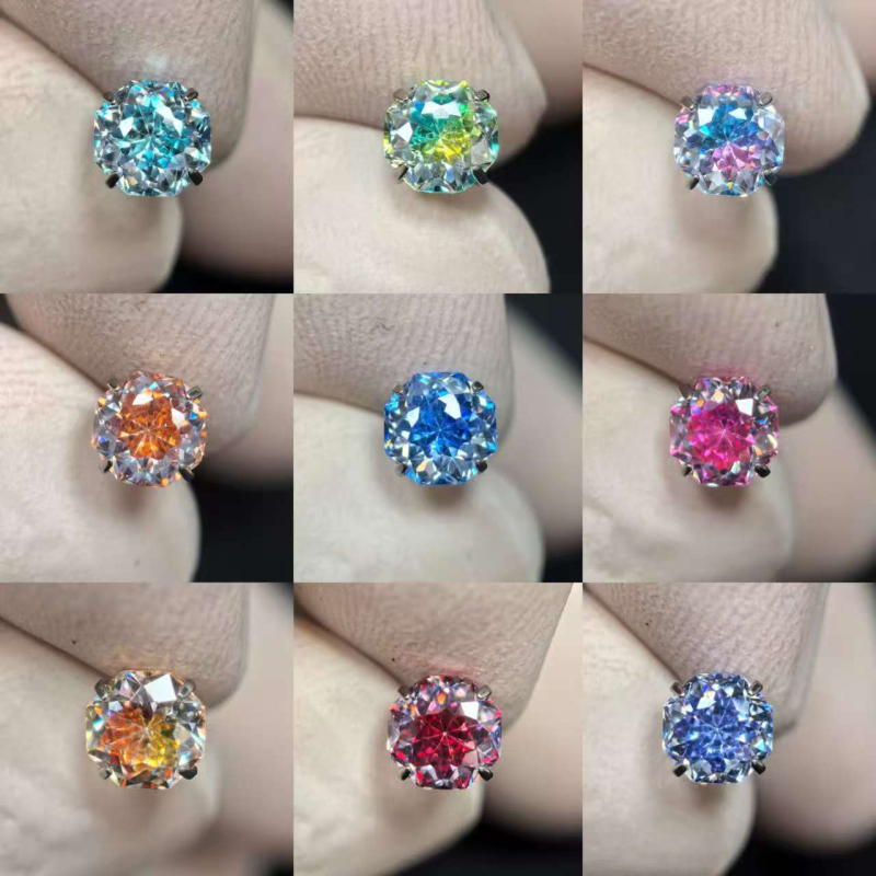 Naušnice od F136 titanijskog legura | Ružičasto rezanje u geometrijskom obliku s cirkonom | Ušni vijak od titana | Vilinski stil | Unisex