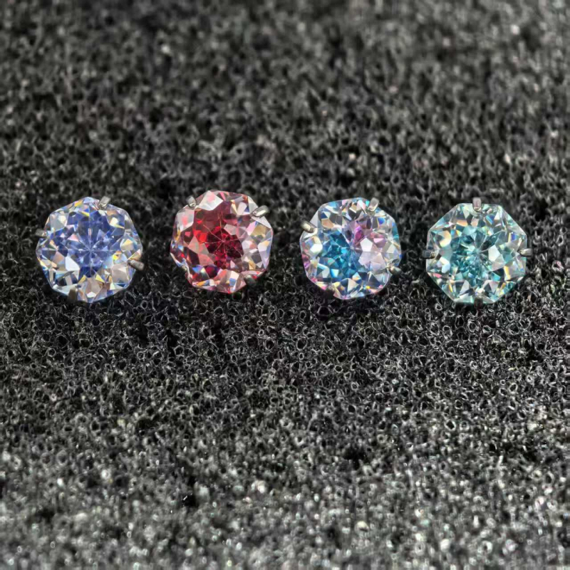 Naušnice od F136 titanijskog legura | Ružičasto rezanje u geometrijskom obliku s cirkonom | Ušni vijak od titana | Vilinski stil | Unisex