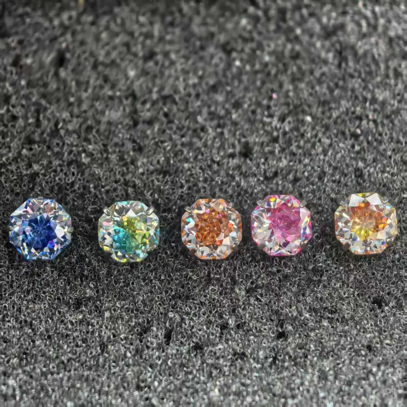 Naušnice od F136 titanijskog legura | Ružičasto rezanje u geometrijskom obliku s cirkonom | Ušni vijak od titana | Vilinski stil | Unisex