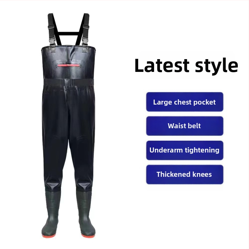 Unisex vandeniui atsparus žvejybos kombinezonos su lietaus kelnėmis ir vandens bateliais — atsparus dilimui, anti‑statinis, atsparus rūgštims ir šarmams, PVC audinys